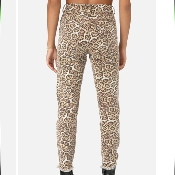 Adika Pia Straight Fit High Rise Jeans in Animal Print & Fringe Hem Sz L/30 NWT - Picture 5 of 11
